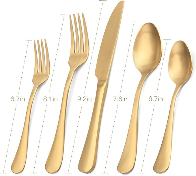 SHARECOOK Satin Finish 40-Piece Stainless Steel Flatware Set, Matte Gold - Image 2