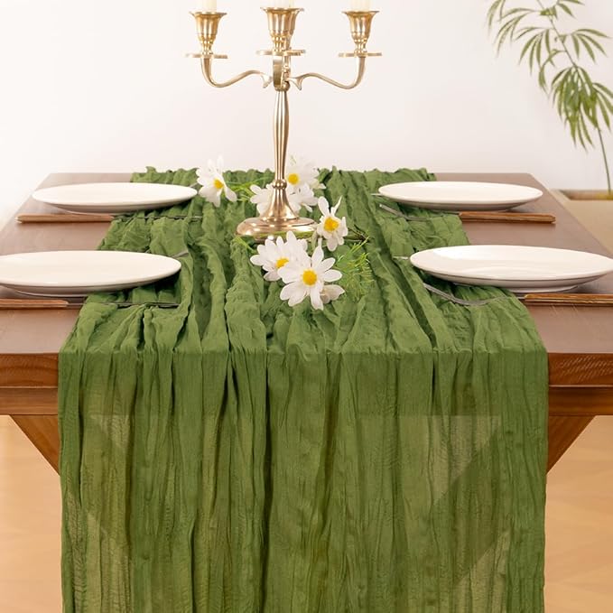 Cheesecloth Table Runner Summer Boho Wedding Birthday Party Home Decor | Moss - Image 5