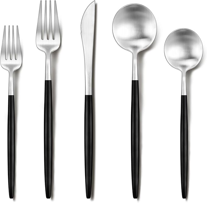 Silverware set for 6, Ollex 30-Piece Black and Silver Silverware Set include by OllexSilverwareSets