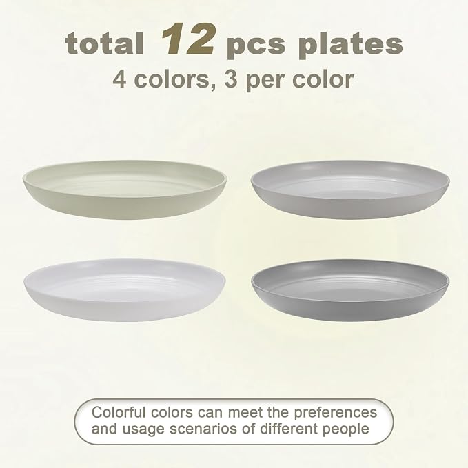 HEYCOME 12 Pcs Unbreakable Deep Dessert Plates Set, 8 inch Reusable Plastic - Image 3