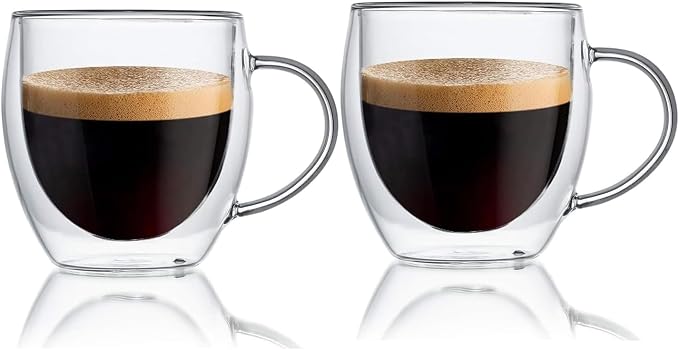 Espresso Cups Set Of 2 8 Oz, Double Walled Glass Coffee Mugs by COLOCUP