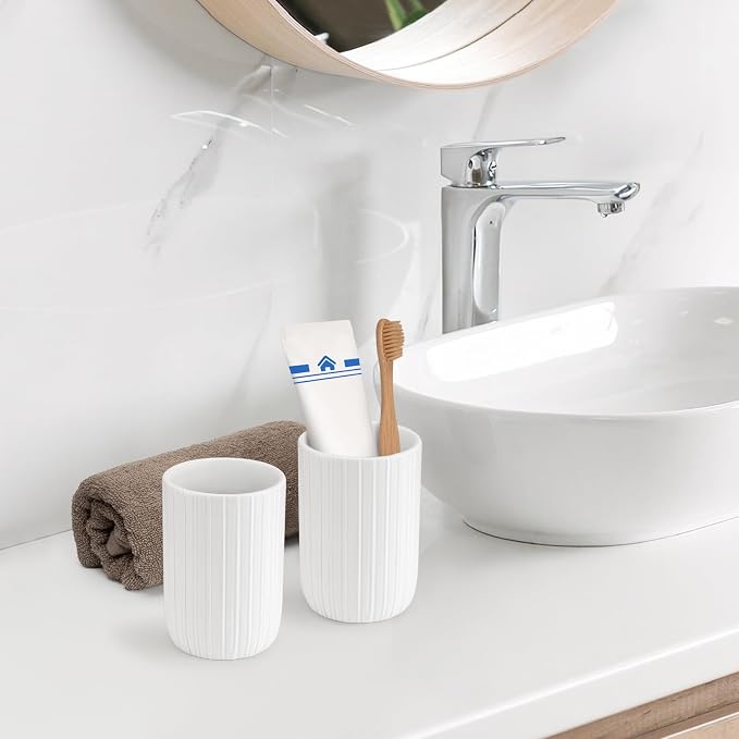 Bathroom Tumbler Cup Ceramic 2Pcs 12.6oz Reusable Toothbrush Cup 375ml - Image 2