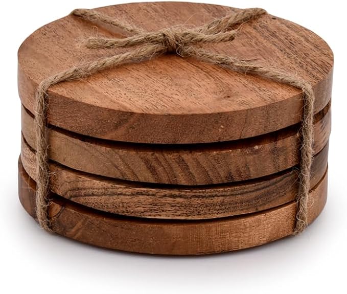 Acacia Wood Round Coasters Protection Tabletop, Countertop and Surfaces from - Image 3