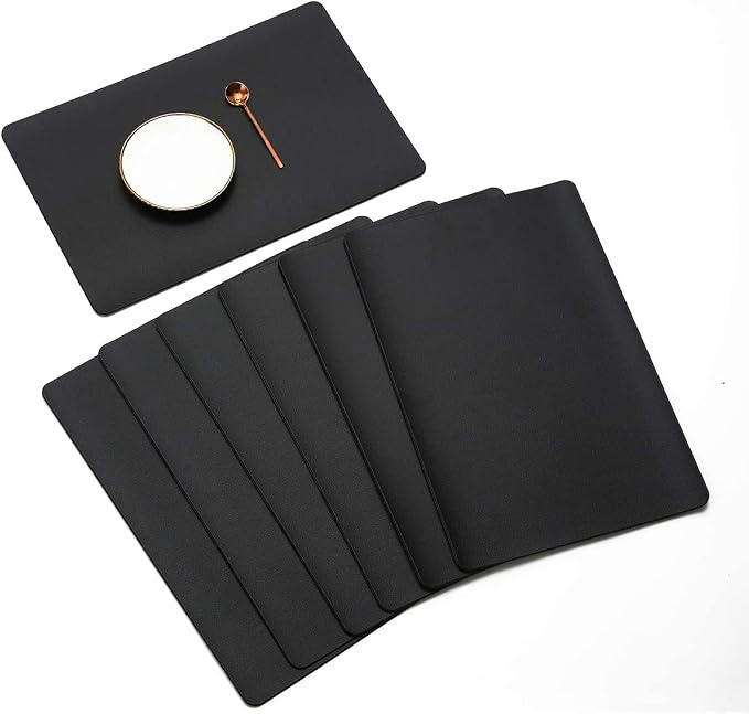 Vinjiasin Placemats Set of 6 Black Leather Place Mats Kitchen Dining Table Mats by Vinjiasin