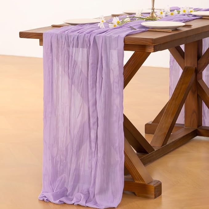 Cheesecloth Table Runner Summer Boho Wedding Birthday Party Home Decor | Lilac - Image 4