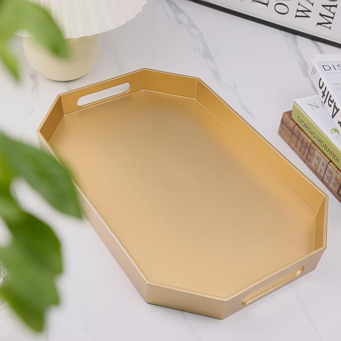 Gold Decorative Tray with Handles, Versatile Serving Tray - Image 4