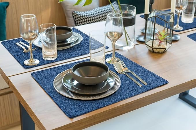 Faux Cotton Linen Placemats Set of 4, Cloth Washable Farmhouse Dining Table Mats - Image 7