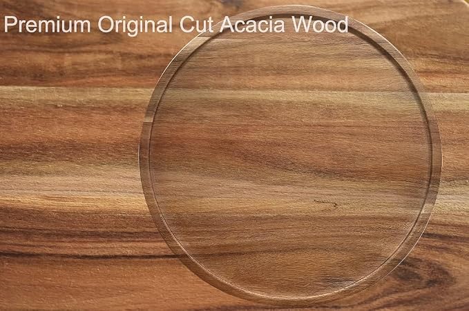 9" Acacia Wood Lazy Susan Organizer Kitchen Turntable - Image 4