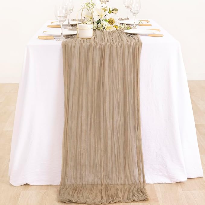 2 Pack Nude Cheesecloth Table Runner 10ft Boho Gauze Taupe Home Decor | - Image 6