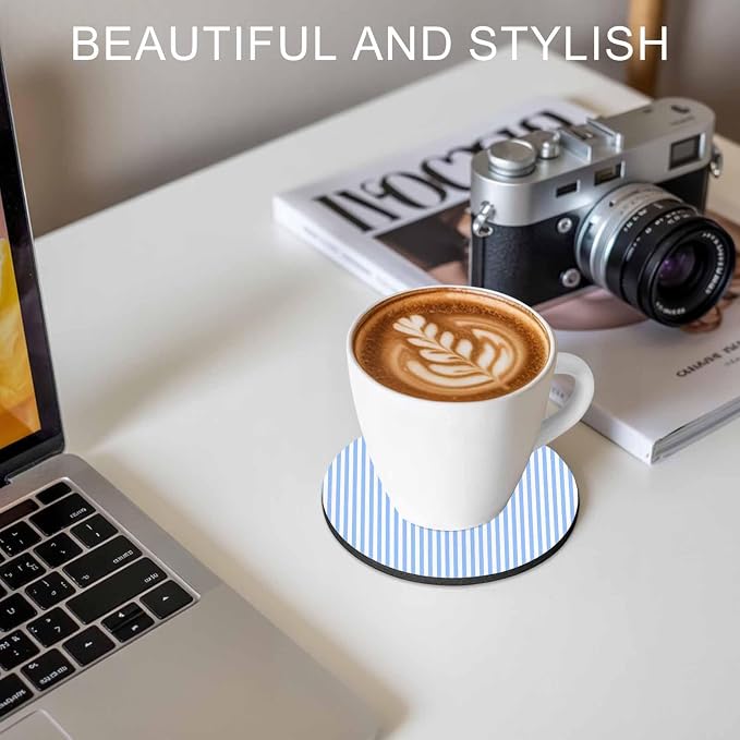 Blue White Stripe Coasters Set of 6, Modern Minimalist Geometric Striped Soft - Image 7