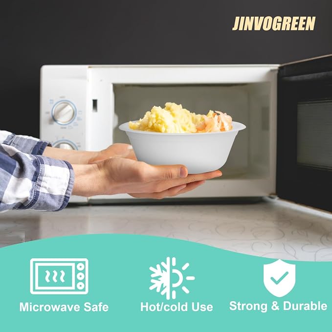 JINVOGREEN 200 Count 16 oz Paper Bowls, Disposable Compostable Bowls, Heavy - Image 6