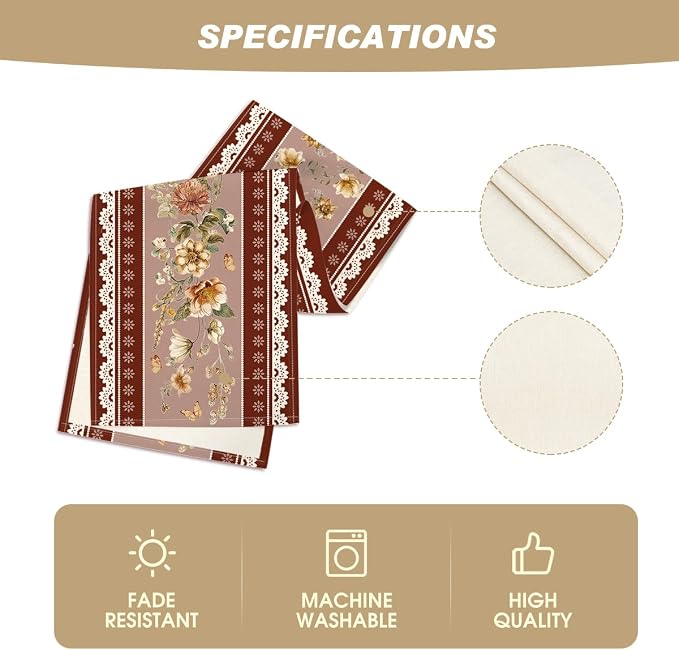 Artoid Mode 210 GSM Fall Table Runner 13x90 Inch Home Party Decor | Brown - Image 5