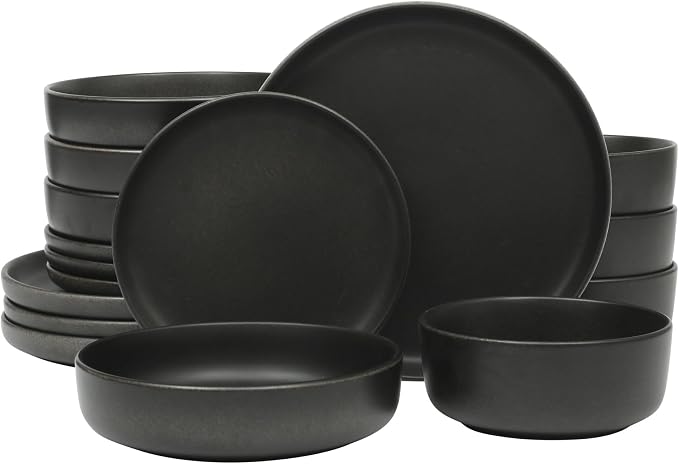 Gibson Elite Pasco 16 Piece Plates and Bowls Double Bowl Reactive Glaze Dishes by GibsonHomewares