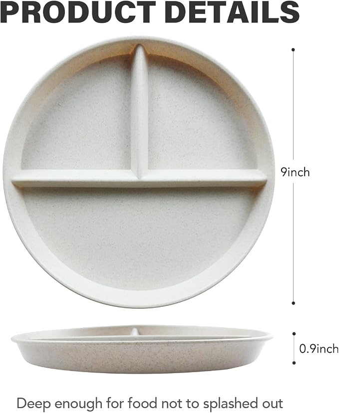 9 Inch 4PCS Unbreakable Portion Control Plates, Divided Plates - Image 2