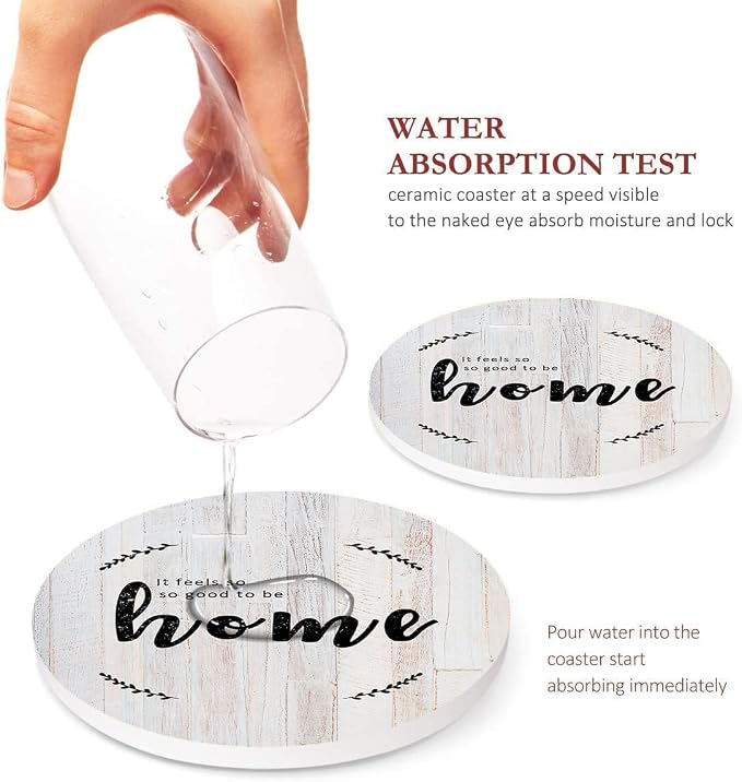 Coasters for Drinks, Ceramic Stone Grey Wood | Absorbent Round Table Mat - Image 3