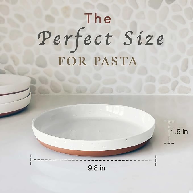 MORA Ceramic Flat Pasta Bowl Set of 4-35oz, Microwave Safe Plate - Image 2