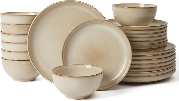 24 Piece Dinnerware Sets for 8, Modern Stoneware Plates and Bowls Setst - Image 9