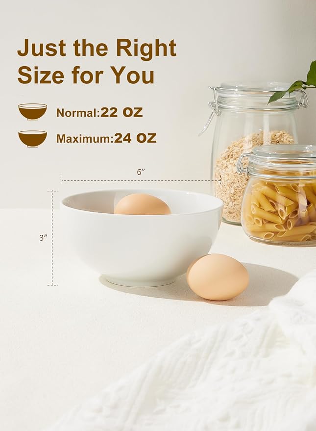 22 oz White Porcelain Bowls Set of 4 – Cereal, Oatmeal & Salad Bowls – - Image 2