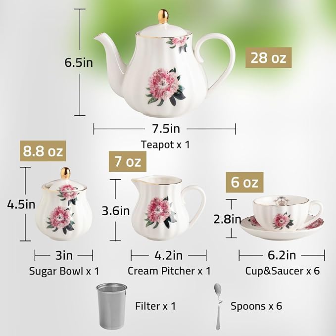 Porcelain Tea Sets British Royal Series, 8 OZ Cups & Saucer Service - Image 7