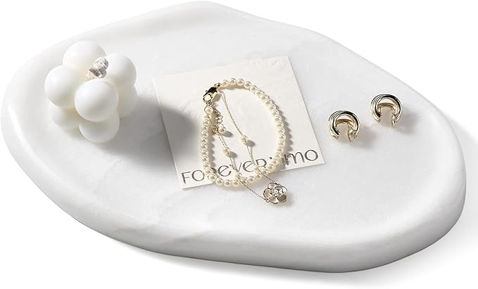 Luxurious White Marble Vanity Tray, Cloud Shape Serving Stone Key Tray by Koville
