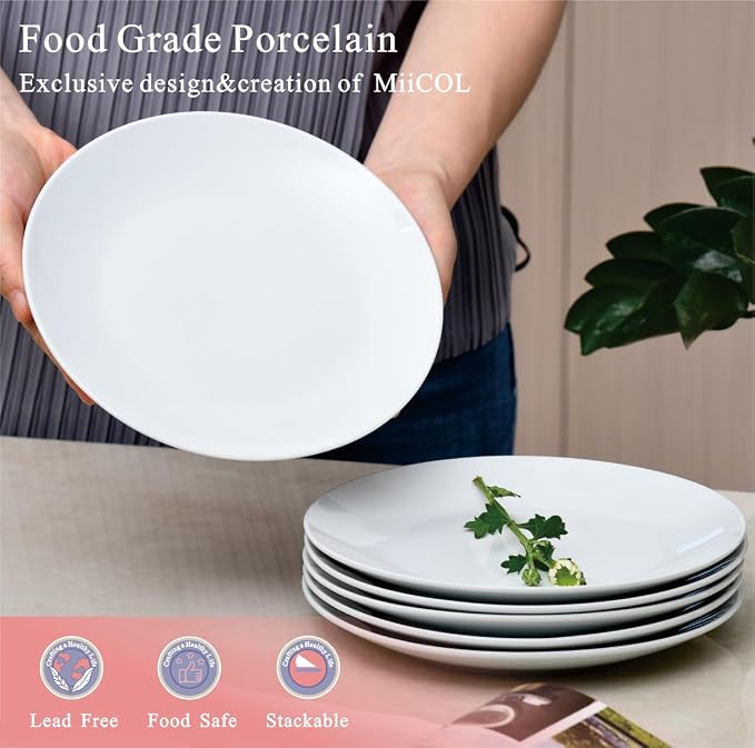 Miicol Ceramic Appetizer Plates Set of 6, Small Dinner Plates, Modern Round - Image 4