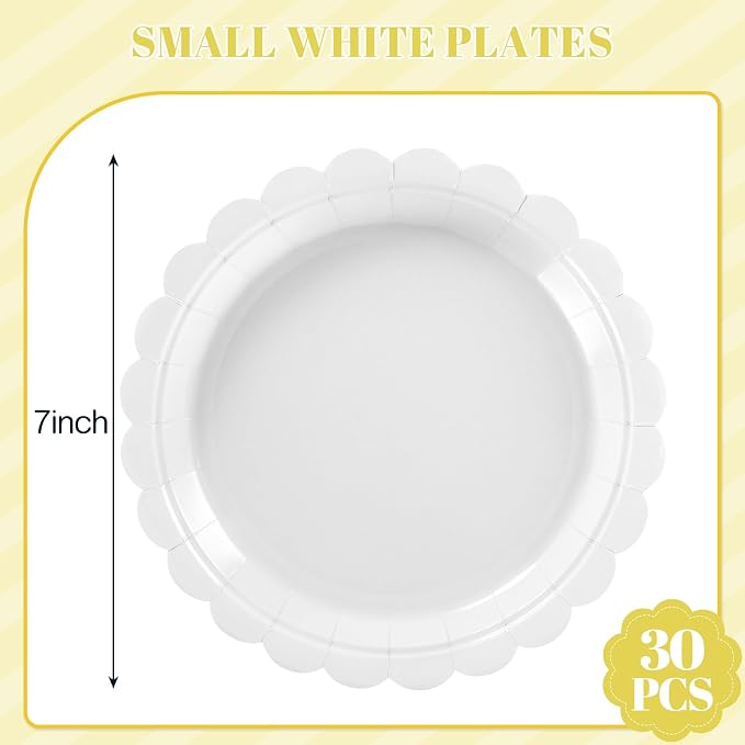 NatNarr 30 Pk White Desset Cake Plates 7" Scalloped White Paper Plates | Small - Image 2