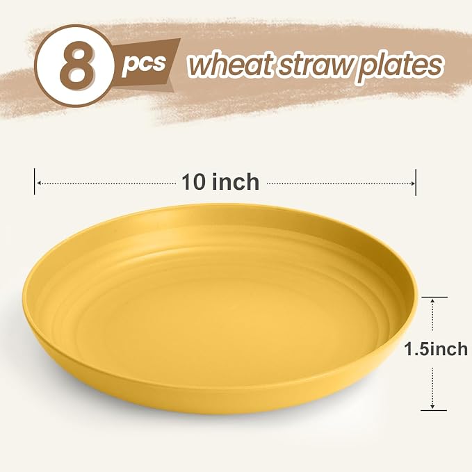 Wheat Straw Plates 10 Inch Deep Dinner Plate Set of 8, Lightweight and - Image 2