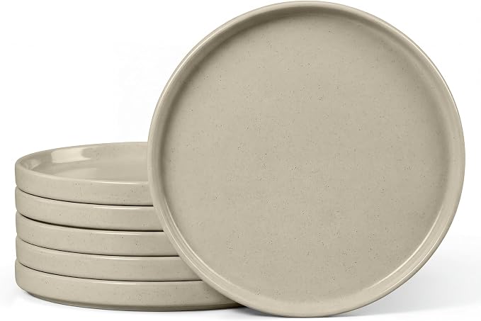 E-far Dinner Plates Set of 6, 10.5 Inch Stoneware Dinner Plate, Khaki | by E-far
