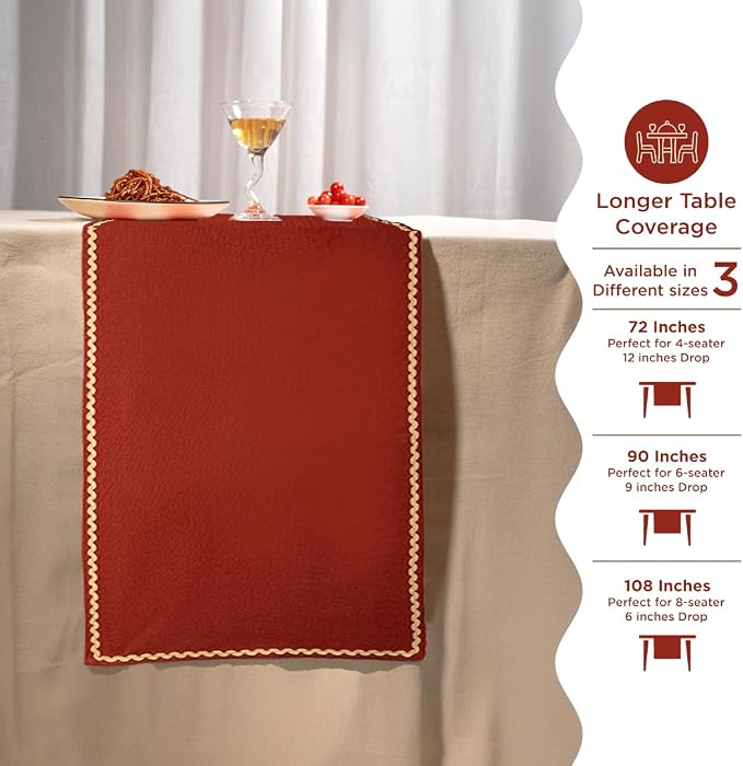 Folkulture Fall Table Runner 72 Inches Long | Burnt Orange Rick Rack | Table - Image 5
