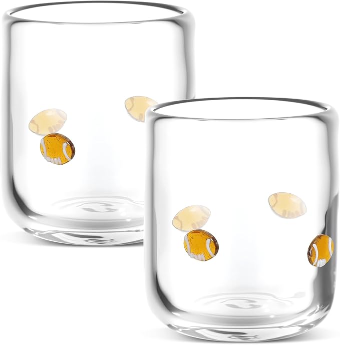SiliFine 2 PCS Football Icon Juice Glasses, 14 oz Sport Ball Stemless Wine by SiliFine