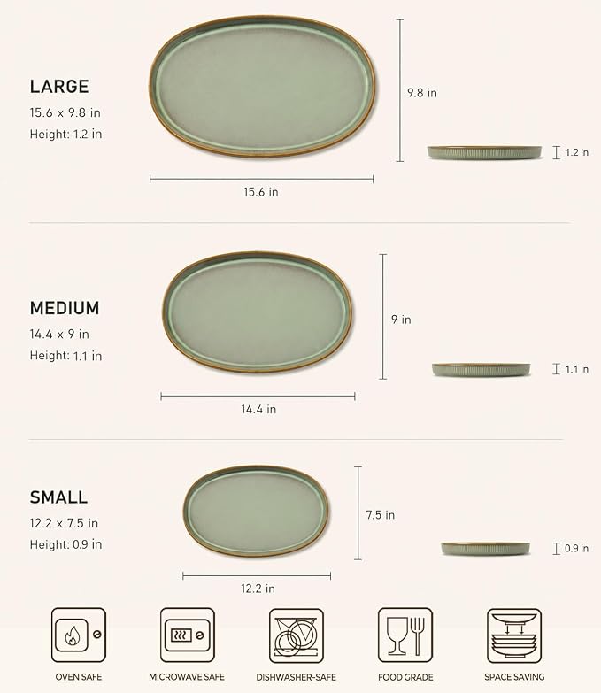 Ceramic Serving Platter Set of 3, Oval Serving Plates and Dishes | - Image 3