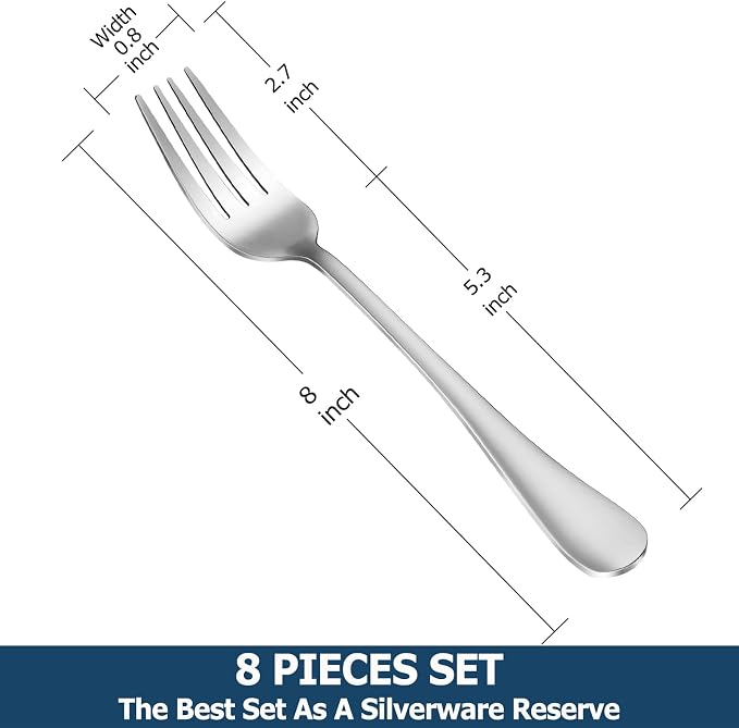 8 Pieces Dinner Forks Set, Food-Grade Stainless Steel Forks, Kitchen or - Image 2
