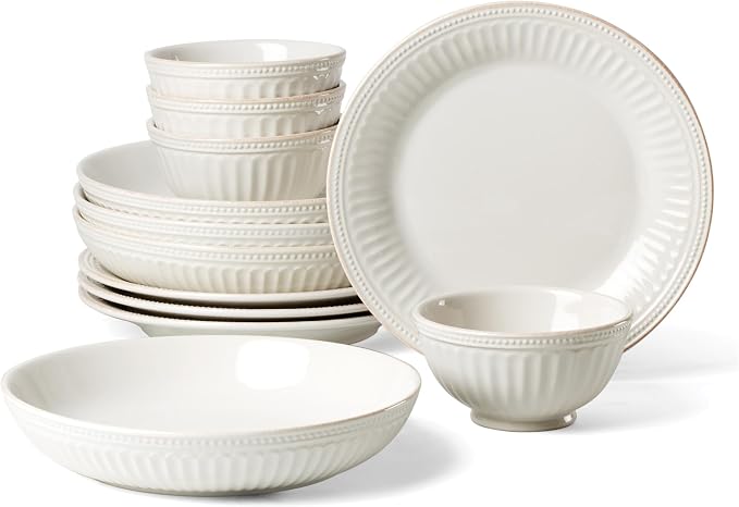 Lenox French Perle Groove White Stoneware Dinnerware Set by Lenox