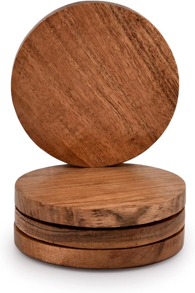 Acacia Wood Round Coasters Protection Tabletop, Countertop and Surfaces from - Image 2