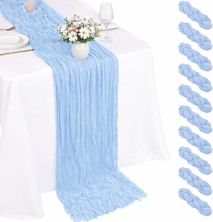 10 Pack Light Blue Cheesecloth Table Runner 22x120 Inch Boho Gauze Table Runner by Fwxdbwyl