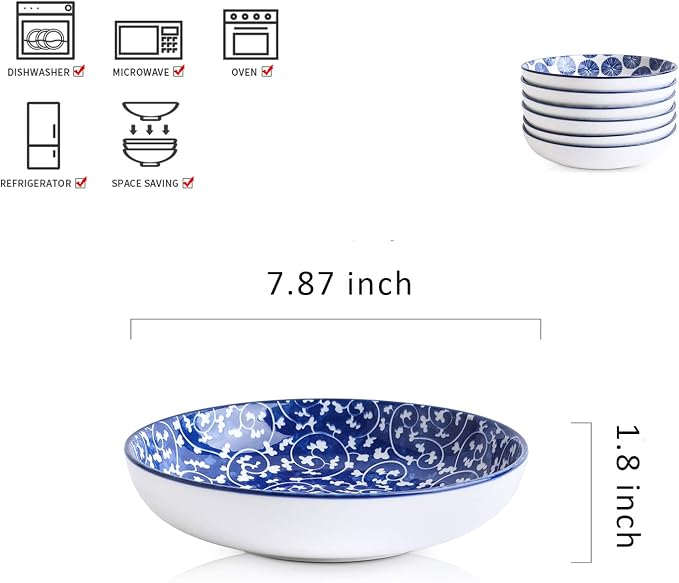 Selamica Porcelain Salad Pasta Bowls, Serving bowls, Microwave & Dishwasher Safe - Image 2