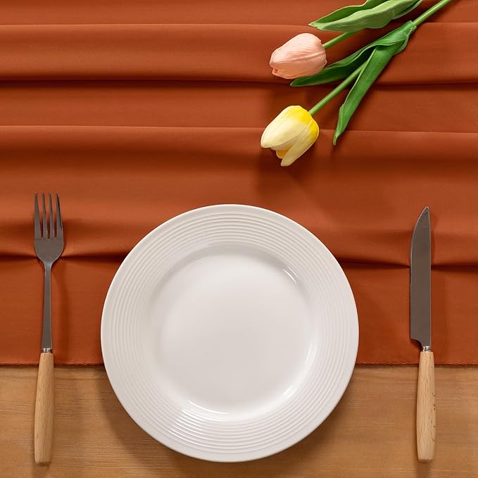 Terracotta Chiffon Table Runner Summer Boho Wedding Birthday Party Decor | 10ft - Image 3