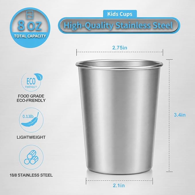 Stainless Steel Cups for Kids 7.8oz/230ml, Durable Metal Kids Cups | Camping - Image 2