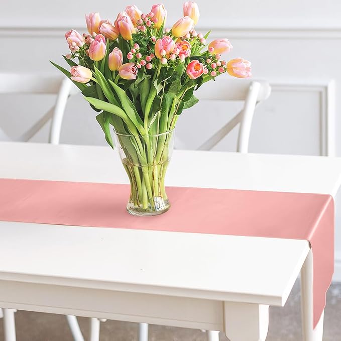 Aneco 12 Pack Satin Table Runner 12 x 108 Inch Rose Gold Long Wedding Satin - Image 4