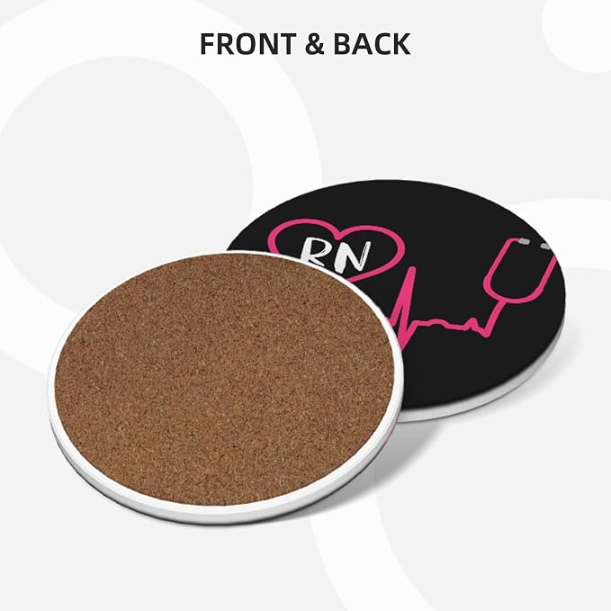 Nurse Rn Stethoscope Coasters Set of 4, Absorbent Ceramic Drink Coasters Cup Mat - Image 2