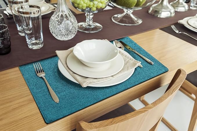 Faux Cotton Linen Placemats Set of 8, Cloth Washable Farmhouse Dining Table Mats - Image 9