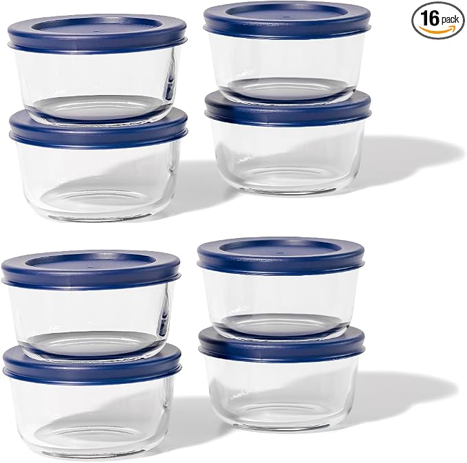 16-Piece Glass Food Storage Containers Set | 7-Ounce, Leakproof | Microwave by DuraLiving