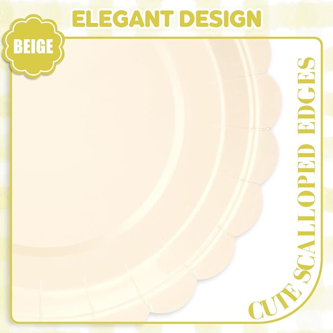 52 Pcs Beige Paper Plates 7 Inch Scalloped Dessert Plates - Image 3