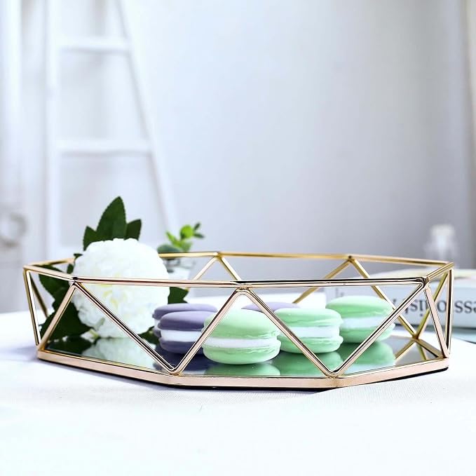 Efavormart 14" x 9" Gold Metal Geometric Serving Tray | Octagon Mirror Tray - Image 6