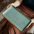 Unique Glazed Green Ceramic Tray, 10 Inch Rectangular Serving Platter | by Stylitzy