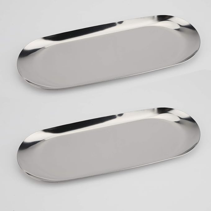 Stainless Steel Decorative Tray, 9 Inch Long, Jewelry Dish Cosmetics Organizer by Fermus