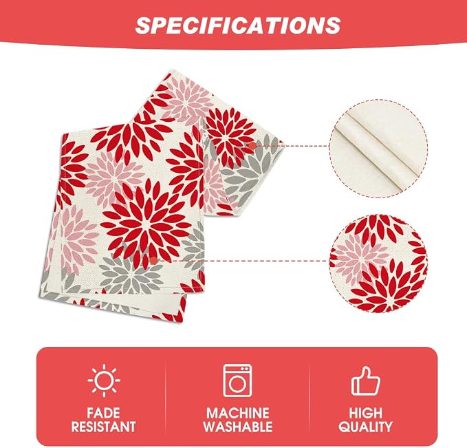 Artoid Mode Red Pink Dahlia Floral Pinnata Valentine Table Runner, Summer - Image 5