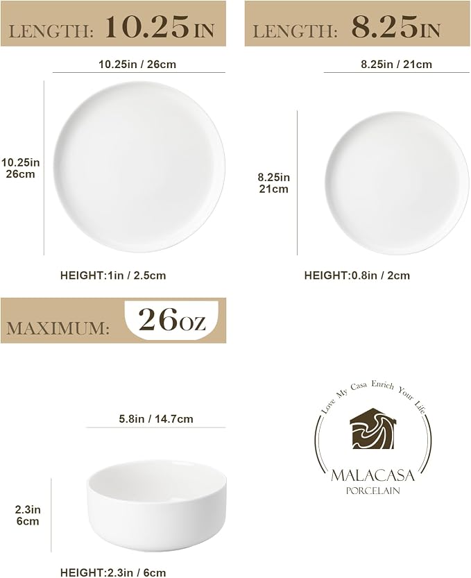 MALACASA 18 Pcs Porcelain Plates and Bowls Sets, Dinnerware Set - Image 2