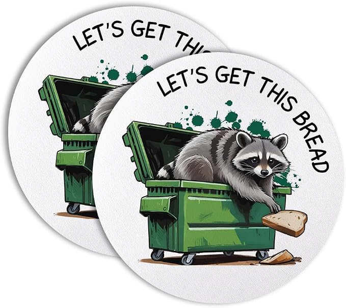 Let’s Get This Bread Drink Cup Holder Coaster Set of 2, Funny Raccoon Dumpster by Unknown