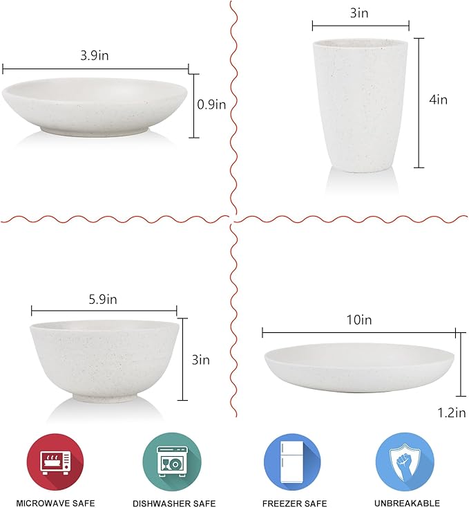Wheat straw bowl and plate sets of 16 - Image 2
